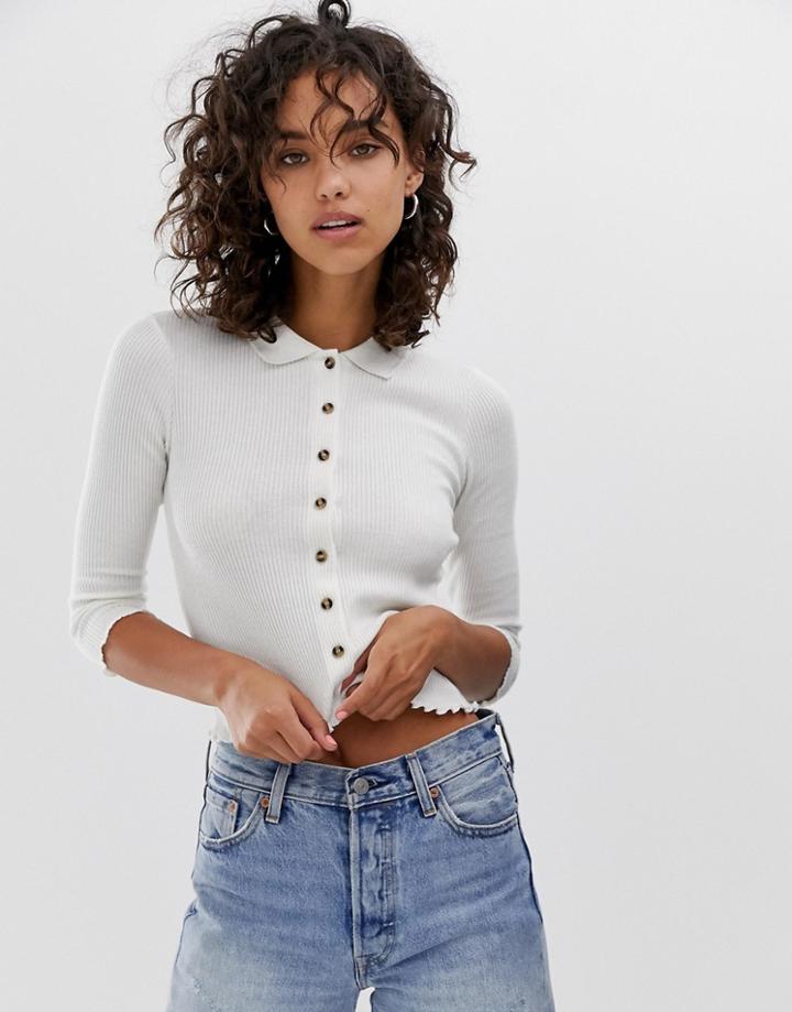 Stradivarius Str Button Front Long Sleeved Top - White