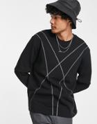 Asos Design Oversized Double Layer Sleeve Sweatshirt With Contrast Stitching In Black