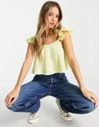 Miss Selfridge Frill Sleeve Swing Top In Chartruese-green