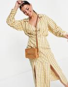 Asos Design Button Through Midi Shirt Dress With Cami Top In Gingham-multi