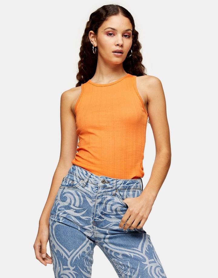 Topshop Ribbed Tank In Orange