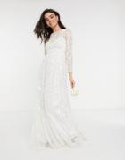 Asos Edition Ava All Over Embellished And Embroidered Wedding Dress-white