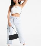 Missguided Petite Dad Jean With Asymmetric Waist In Blue-blues
