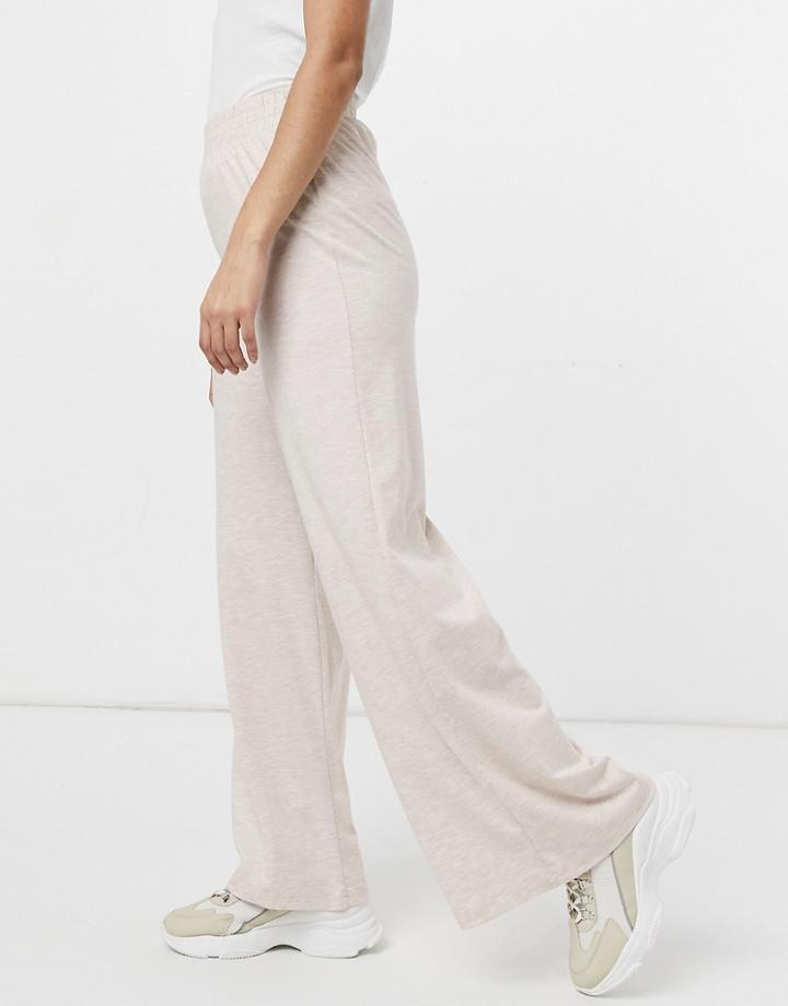 Asos Design Jersey Wide Leg Pants In Oatmeal Heather-neutral