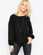 Minimum Long Sleeve Top With Ribbed Neck - Black