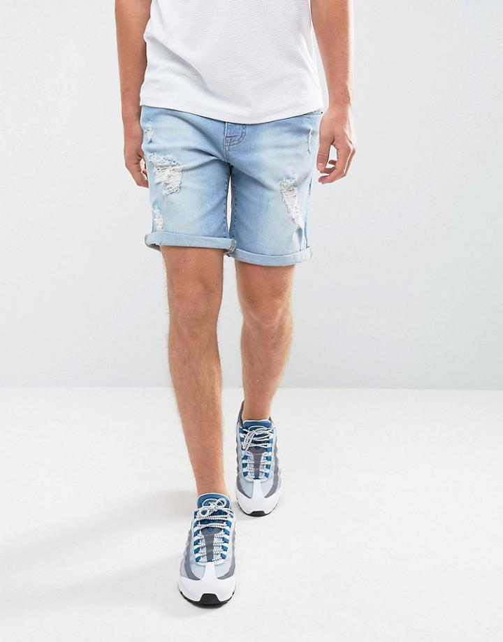 Brooklyn Supply Co Denim Short Stone Washed Rip & Repair - Blue