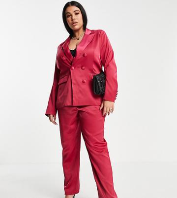 Liquorish Curve Satin Blazer In Pink - Part Of A Set