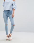 New Look Skinny Ripped Knee Jeans - Blue