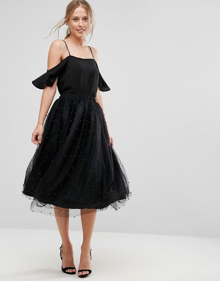 Amy Lynn Tulle Midi Skirt - Black
