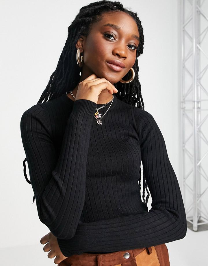 New Look Ribbed Crew Neck Knitted Sweater In Black