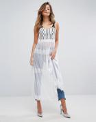 Prettylittlething Mesh Lace Detail Maxi Skirt - White