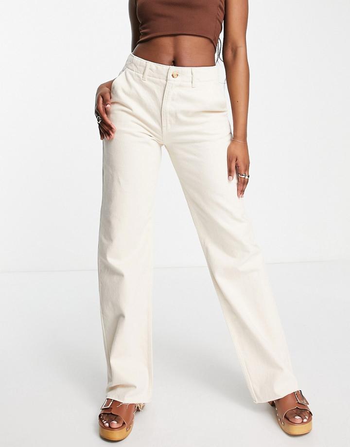 Pull & Bear High Waist Straight Leg Jeans In Ecru-neutral