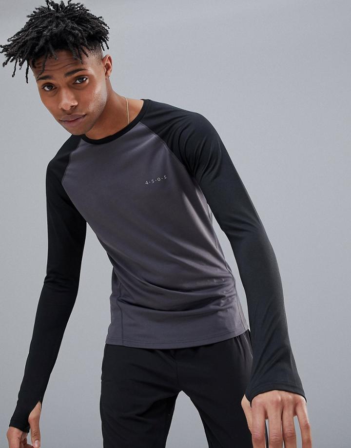 Asos 4505 Long Sleeve T-shirt With Wicking And Contrast Raglan - Black