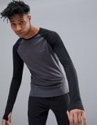 Asos 4505 Long Sleeve T-shirt With Wicking And Contrast Raglan - Black