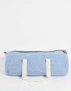 Asos Design Gym Barrel Bag In Stone Wash Denim With Shoulder Strap 37 Liters-blue