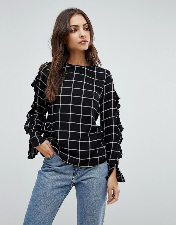Warehouse Mono Check Ruffle Top - Multi
