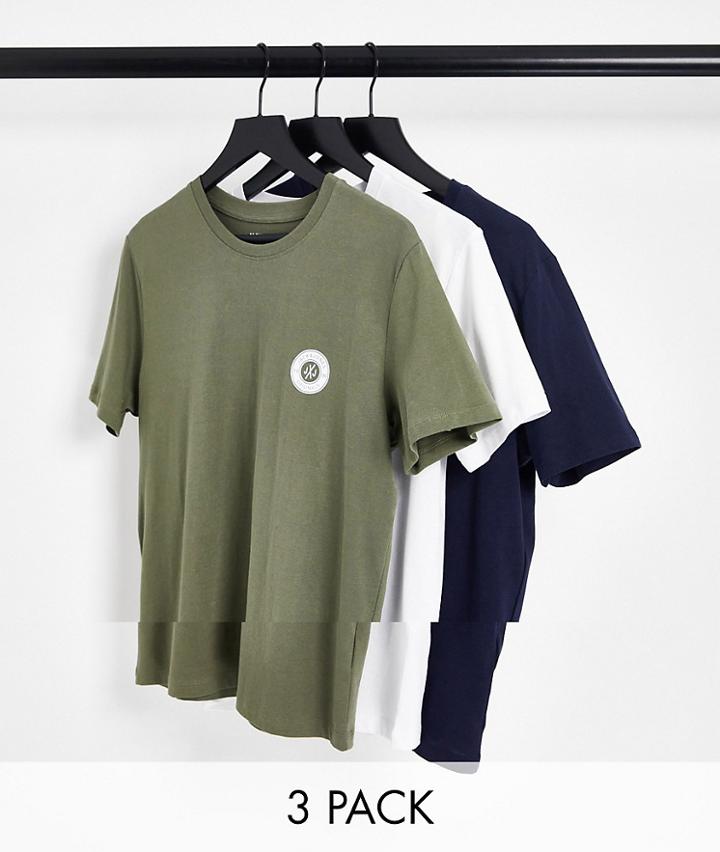 Jack & Jones Originals 3 Pack Chest Logo T-shirt In White Olive & Navy-multi