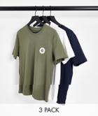 Jack & Jones Originals 3 Pack Chest Logo T-shirt In White Olive & Navy-multi