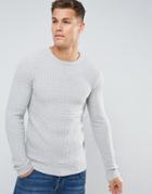 Asos Textured Crew Neck Sweater In Pale Gray - Gray