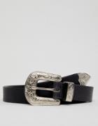 Dead Vintage Large Buckle Leather Belt - Black
