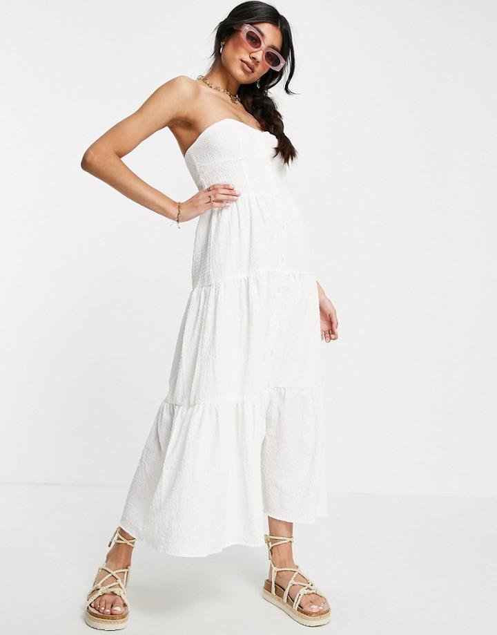 Asos Design Tiered Skirt Bandeau Midi Sundress In White