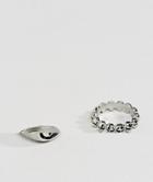 Asos Skull Ring Pack In Burnished Silver - Silver