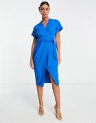 Closet London Kimono Wrap Dress In Cobalt Blue