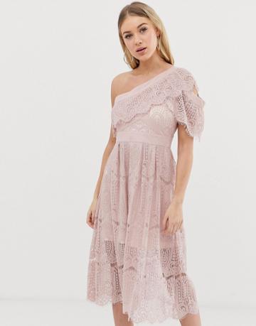 C By Cubic Lace One Shoulder Midi Dress - Pink