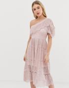 C By Cubic Lace One Shoulder Midi Dress - Pink