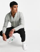 River Island Long Sleeve Oxford Shirt In Khaki-green