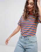 Daisy Street Oversized T-shirt In Rainbow Stripe - Multi