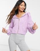 River Island Logo Terrycloth Coordinating Zip Front Hoodie In Purple