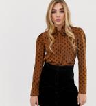 Fashion Union Pussybow Blouse In Smudge Spot - Tan