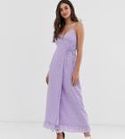 Fashion Union Tall Cami Midi Dress With Tie Waist In Spot - Purple