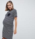 Asos Design Maternity Mini Bodycon Stripe T-shirt Dress With Heart Pocket - Multi