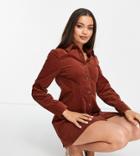 Asos Design Petite Cord Fitted Shirt Dress In Rust-copper
