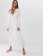 Asos Design Lace Insert Wrap Maxi Dress-white