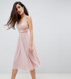Asos Design Scuba Cami Wrap Tulle Midi Prom Dress - Pink
