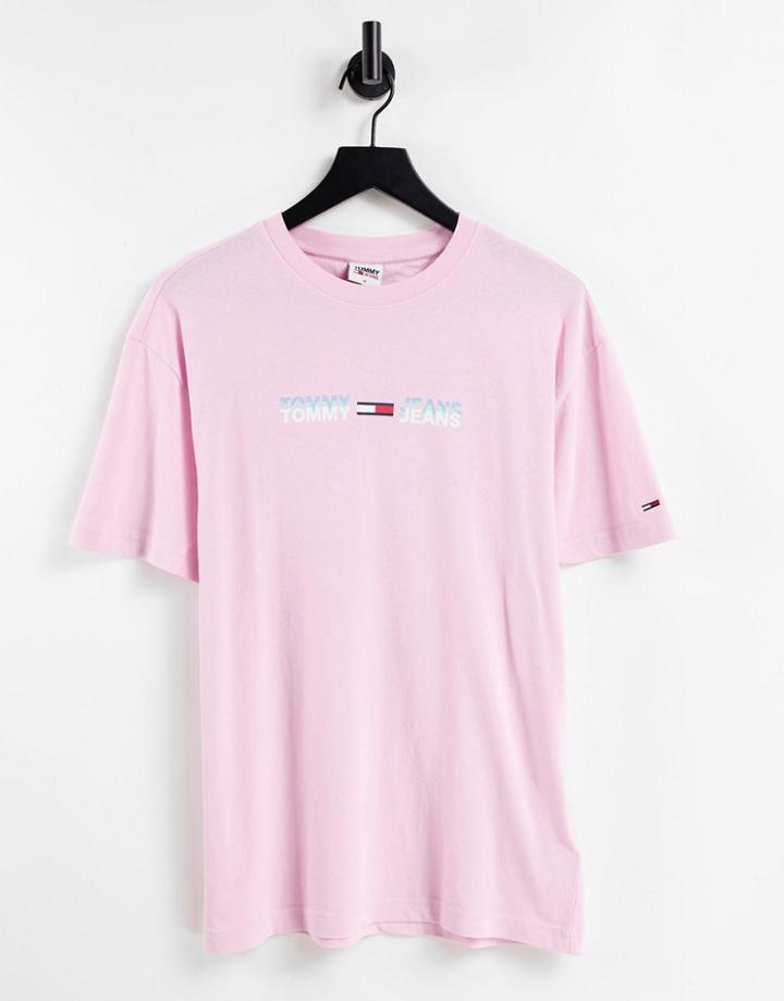 Tommy Jeans Pastel Capsule Linear Logo T-shirt In Romantic Pink