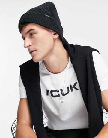 French Connection Fcuk Ribbed Beanie Hat In Navy