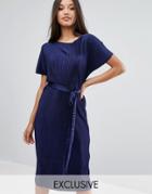Club L Plisse T-shirt Dress With Waist Tie - Navy