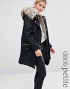 Asos Petite Parka With Detachable Faux Fur Liner - Black