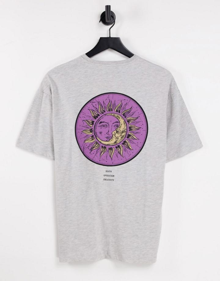 Selected Homme Organic Cotton Blend Oversized T-shirt With Moon Back Print In Gray-grey