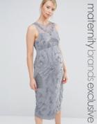 Maya Maternity All Over Embellished Midi Dress With Wrap Detail Skirt - Gray