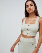 Prettylittlething Ribbed Button Through Crop Top In Green - Green