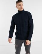 River Island Roll Neck Chunky Sweater In Navy