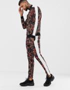 Asos Design Tracksuit Track Jacket/skinny Joggers With Snake All Over Print And Side Stripe - Black