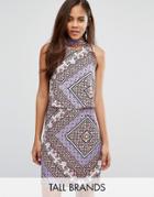 Influence Tall Dress With Cut Out Back In Scarf Print - Multi