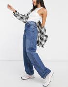 Topshop Recycled Oversized Mom Jeans In Mid Wash-blues