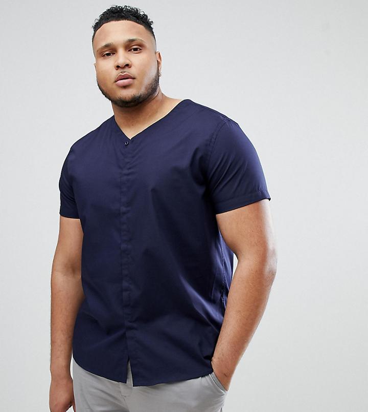 Noak Plus Skinny Concealed Placket Smart Shirt - Navy